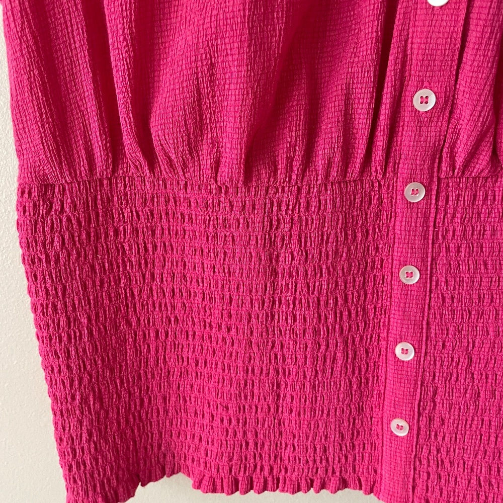 NWT Anthropologie x Maeve short-sleeve v-neck fitted waist top in hot pink XL - Picture 4 of 6